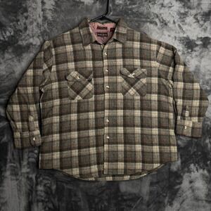 Northwest Territory Wool Blend Flannel Shirt Men XL Brown Plaid Quilt Lined Yoke
